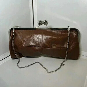 Bijoux Terner Brown Women’s Handbag Clutch Faux Leather Silver Chain Purse
